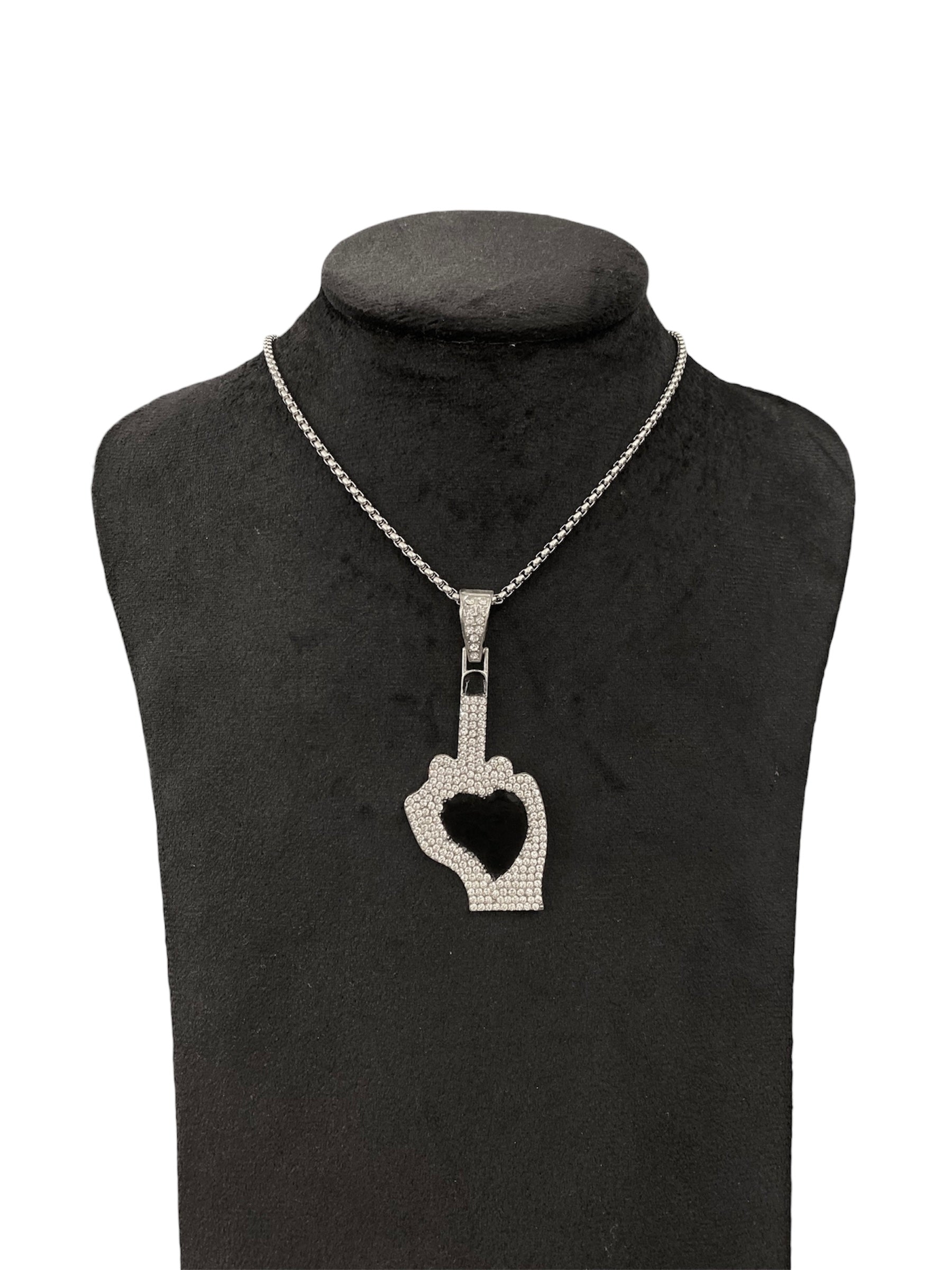 Heart hand iced pendant with necklace