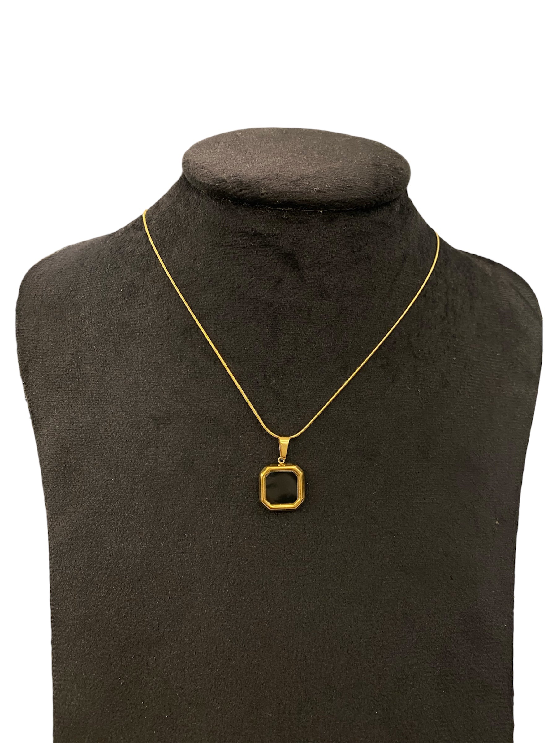 Black Square Pendant Necklace – Gold Stainless Steel