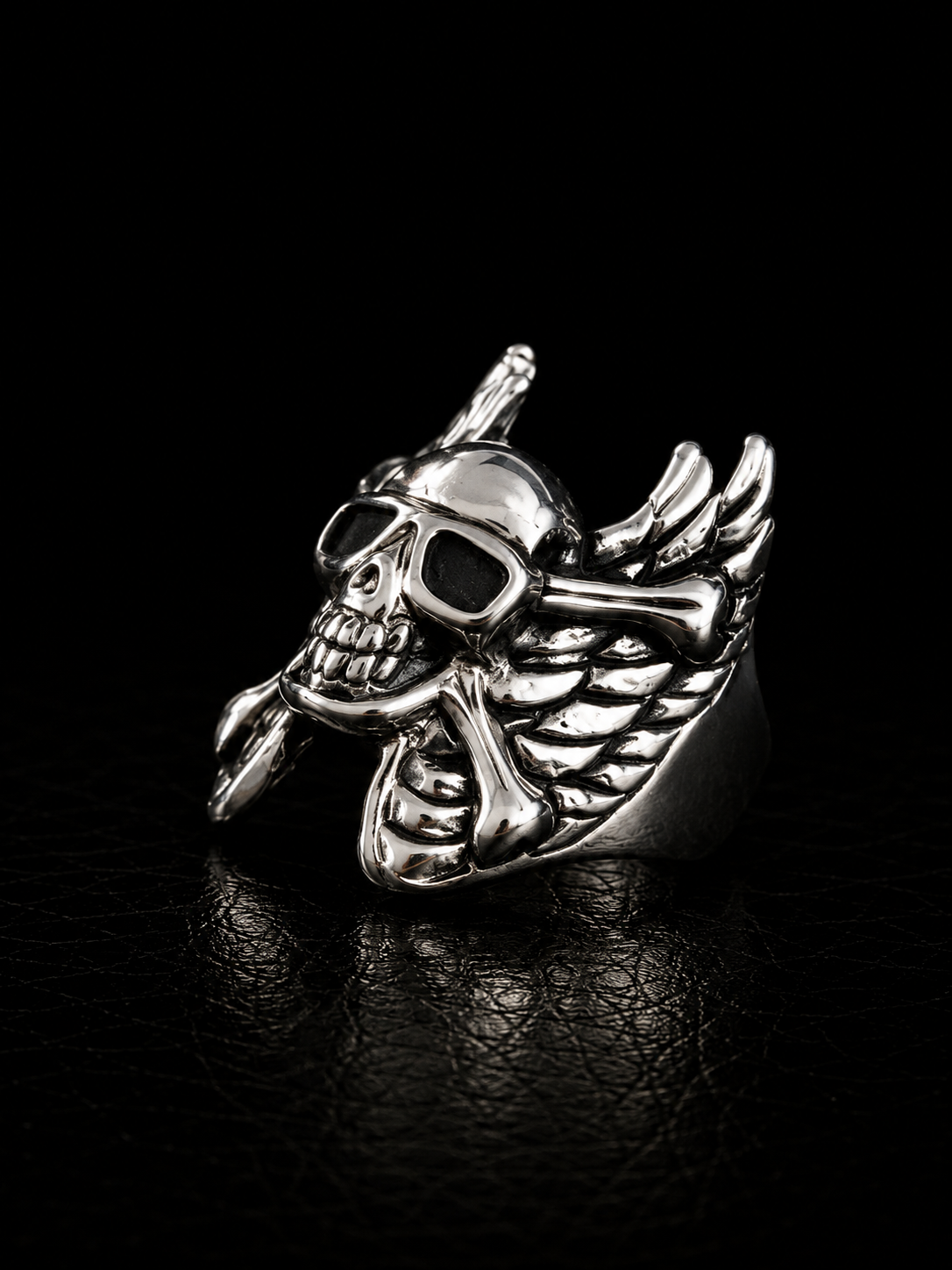 Winged Skull Stainless Steel Ring